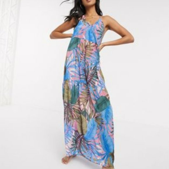 ASOS Dresses & Skirts - ASOS DESIGN Palm Tree Print Halter Open Back Dress.  SZ S